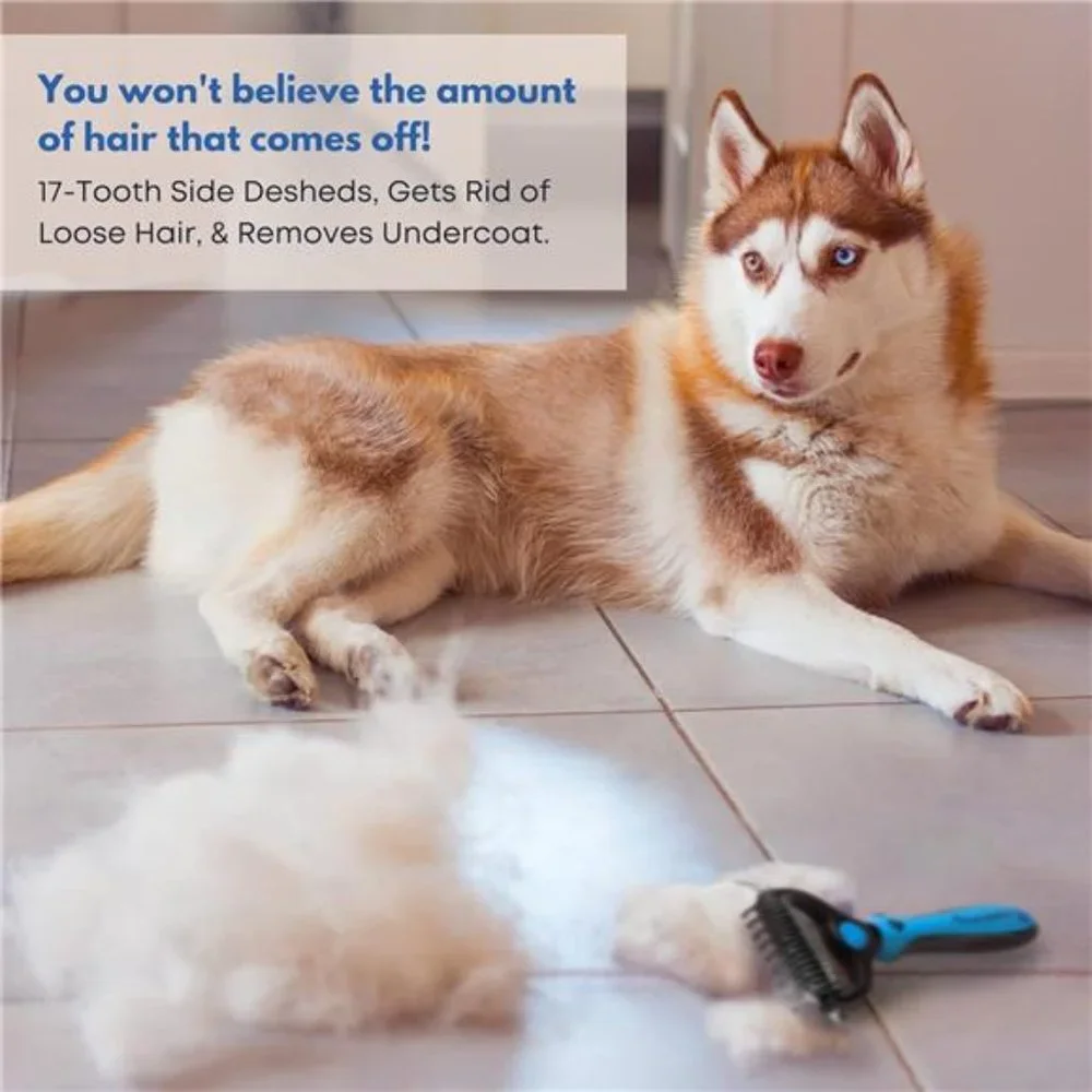 Dog and Cat Dematting Deshedding Brush Tool-Double Sided Undercoat Rake Shedding